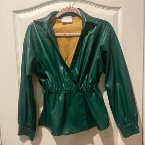 Pleather Peplum Green Jacket